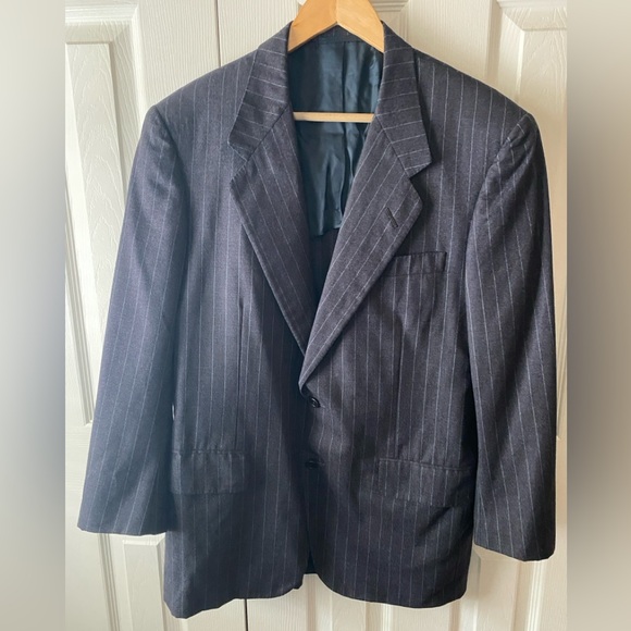Oxxford Clothes Charcoal Gray Heather Pinstripe Super 100’s Wool Suit Jacket 40R